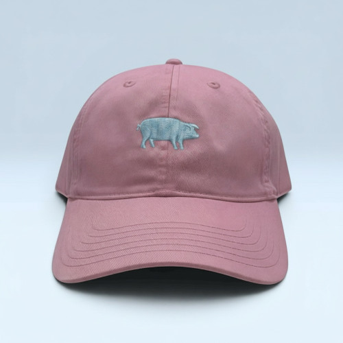 Blue Pig Embroidered Hat - Pink