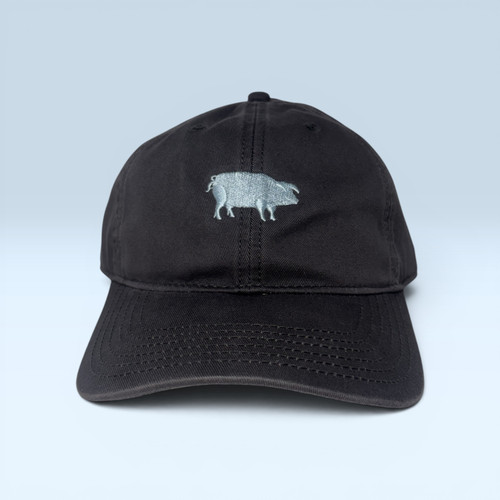 Blue Pig Embroidered Hat - Dark Grey