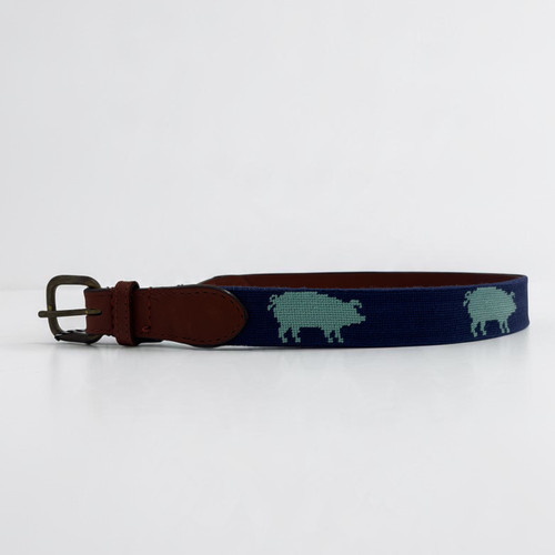 Blue Pig Needlepoint Belt