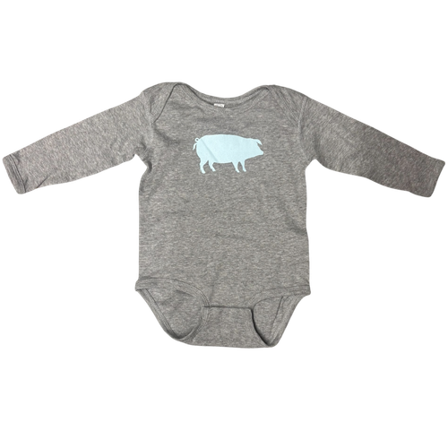 Classic Blue Pig L/S Onesie - Grey