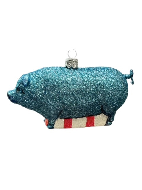 Blue Pig Glass Ornament