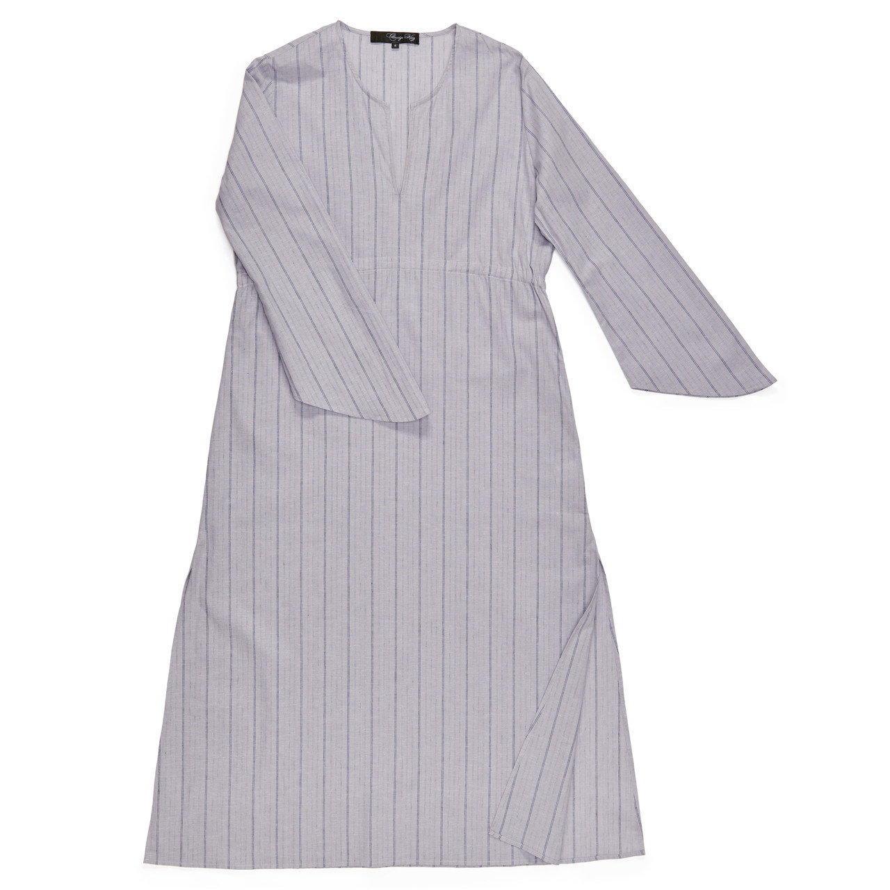 The Caftan in Gray Stripe Linen