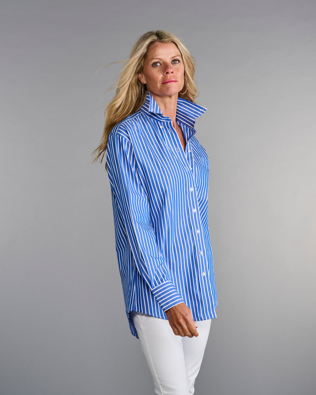 Sun 68 striped embroidered-logo shirt - Blue