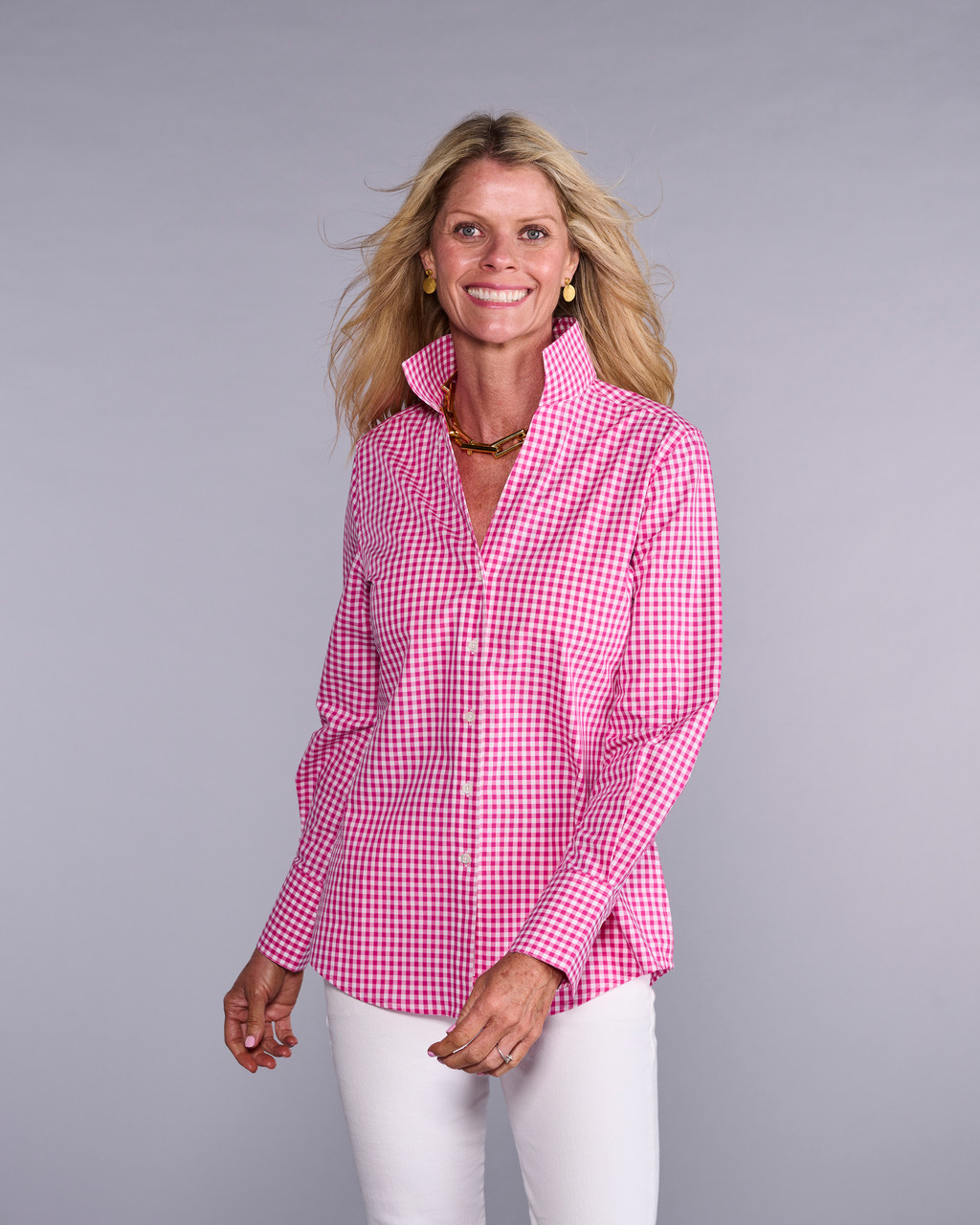 raspberry dress shirt Women's Modern Fit Dress Shirt in Raspberry Stripe M