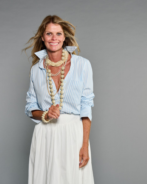 The Mod in Halo Blue Stripe | Our Chic Slimmer Style Boyfriend Shirt