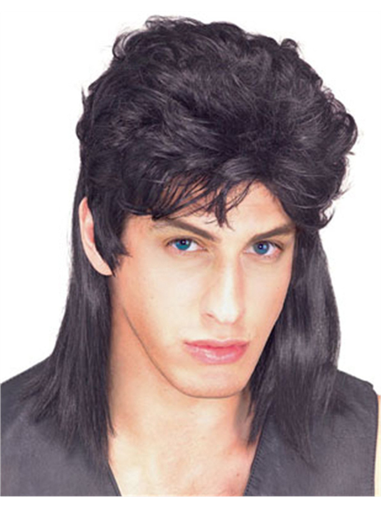 Adult Black Mullet Rambo Rock Star Costume Wig