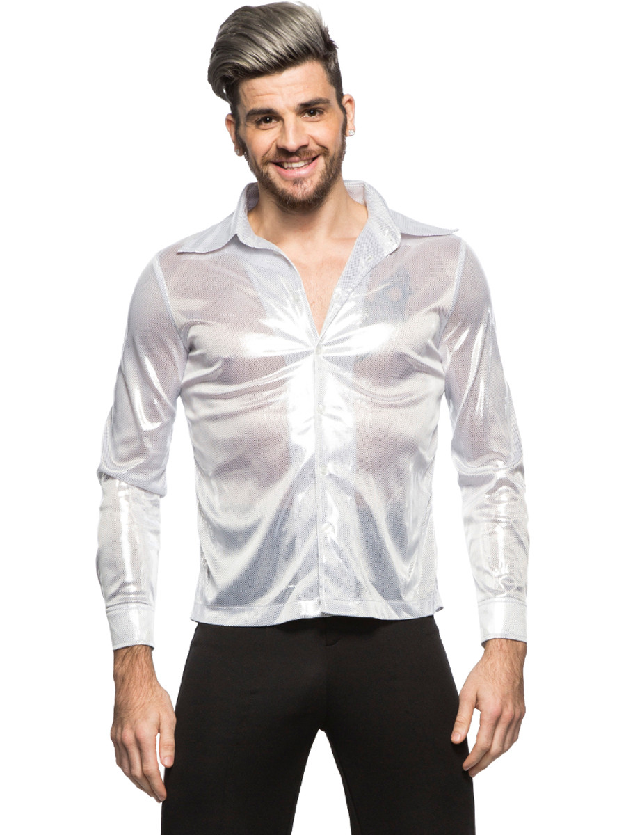 70s Silver Men's Shiny Disco Shirt 70s Silver Men's Shiny Disco Shirt