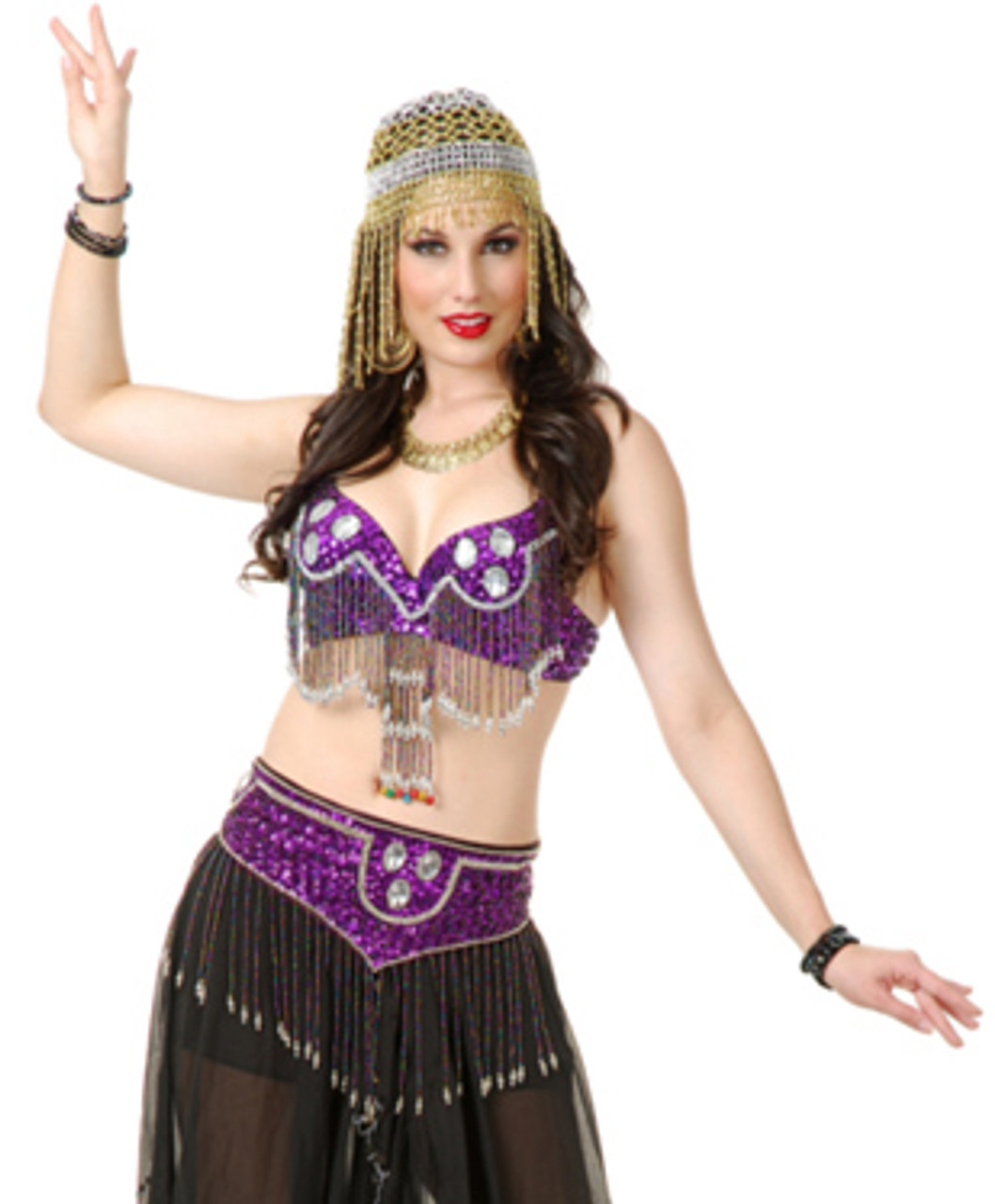 Belle Dancer Purple And Silver Bra And Beaded Belt Costume
