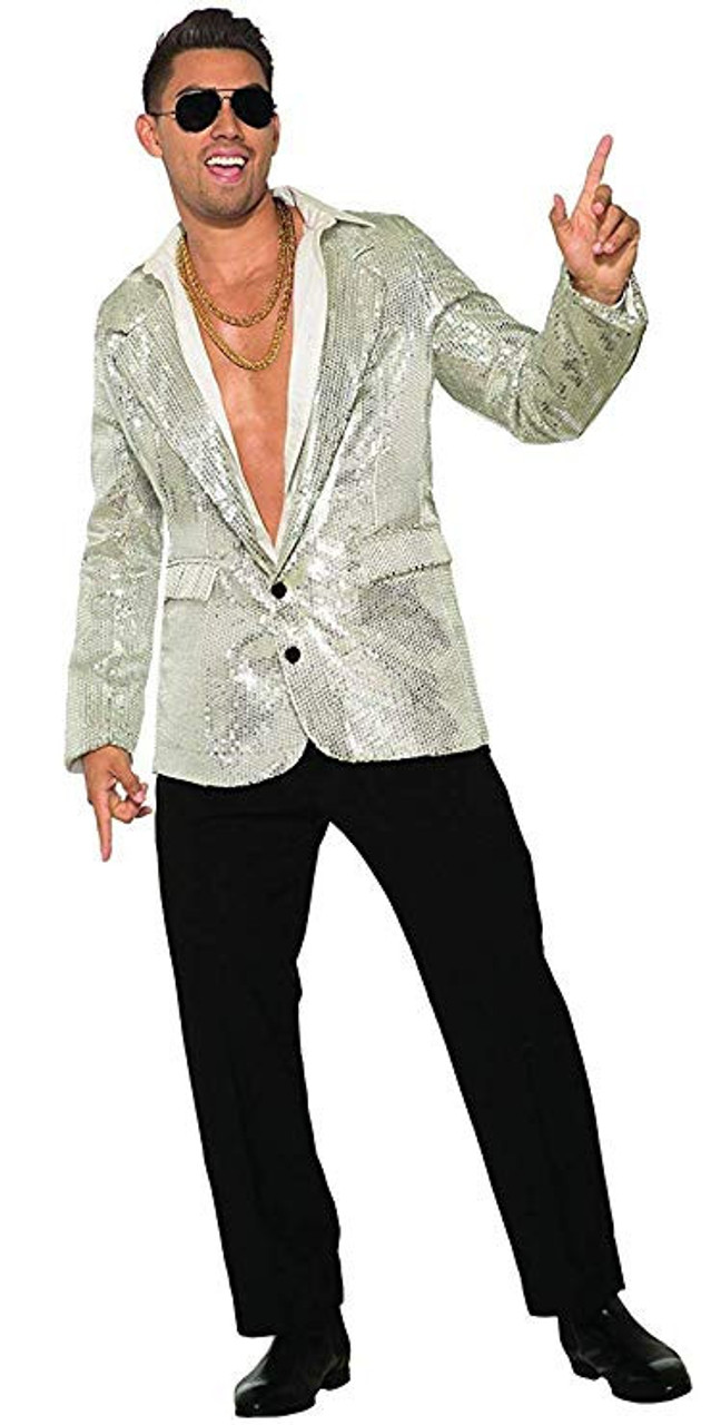 Disco Flashy Man 70s Costume black silver