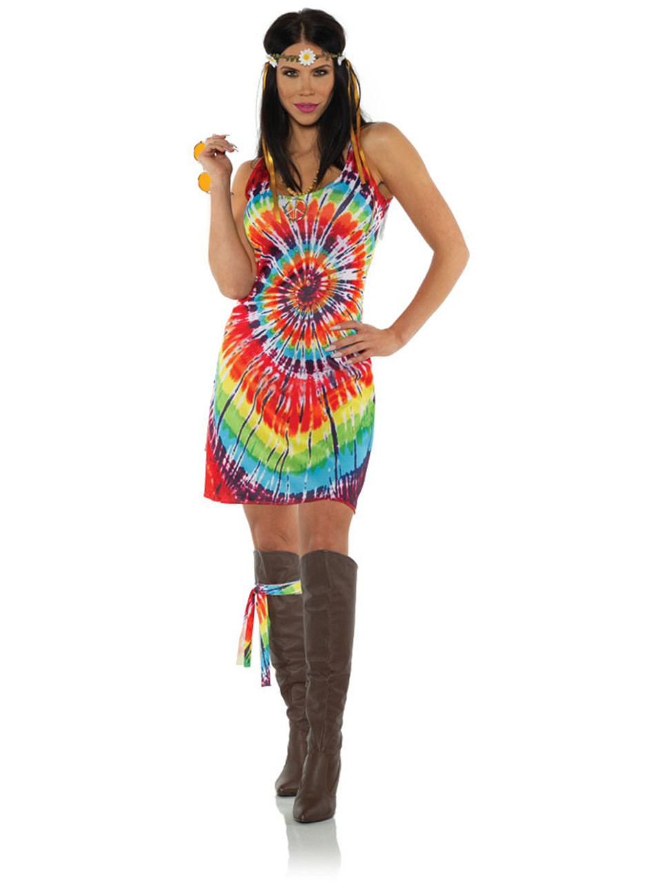 60s Tye Dye Hippie Mini Dress Womens Costume