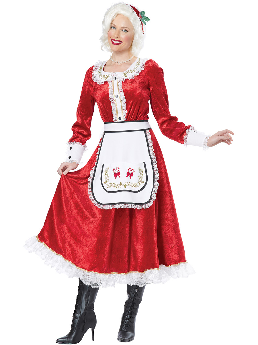 white christmas dresses Mrs. Claus Costume Set Velvet 4 Pieces Christmas Costume main image 1