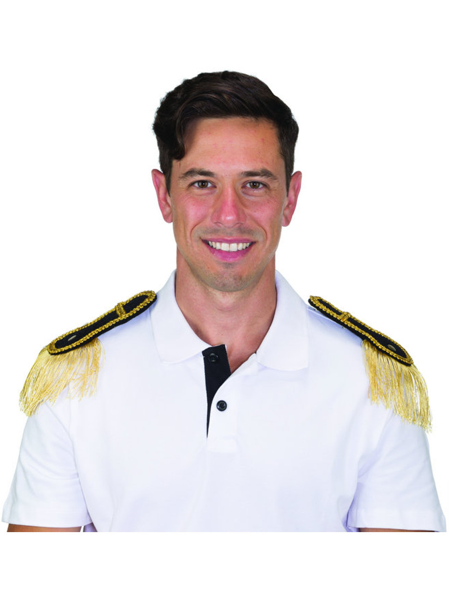 Black Military Airline Pilot Epaulets With Fringe Costume Accessory