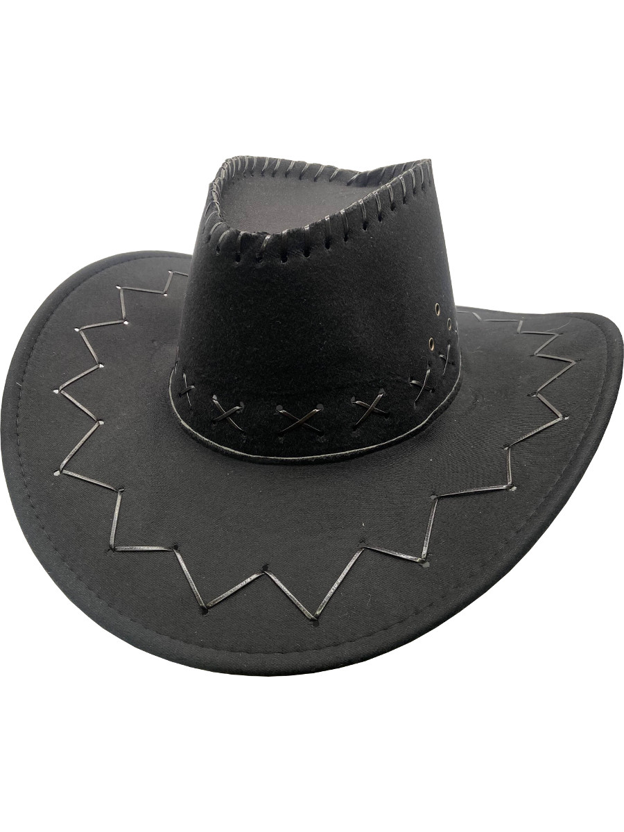 Adult's Rodeo Black Leather Look Cowboy Hat