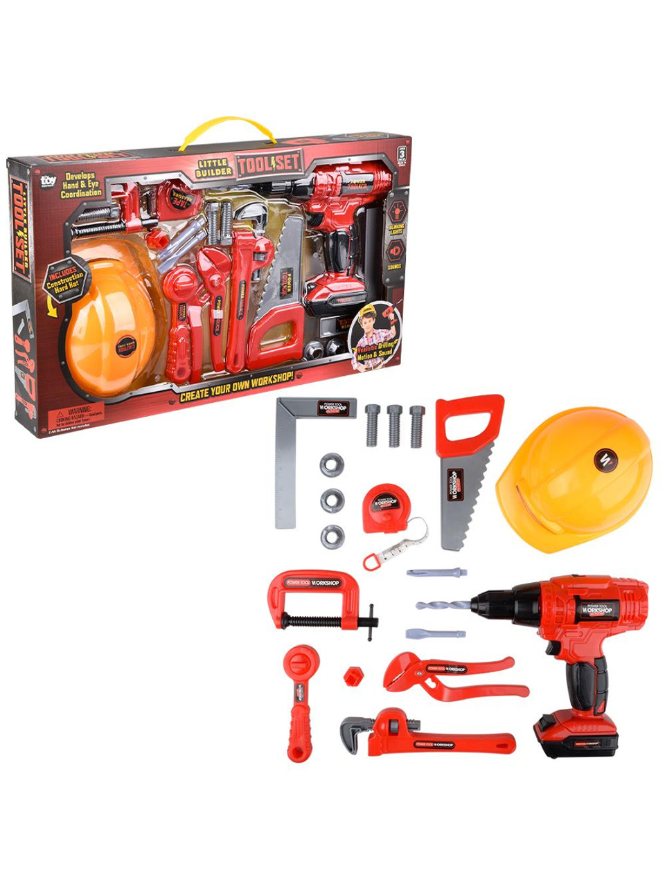 21 Piece Deluxe Power Tool Kit Toy Playset