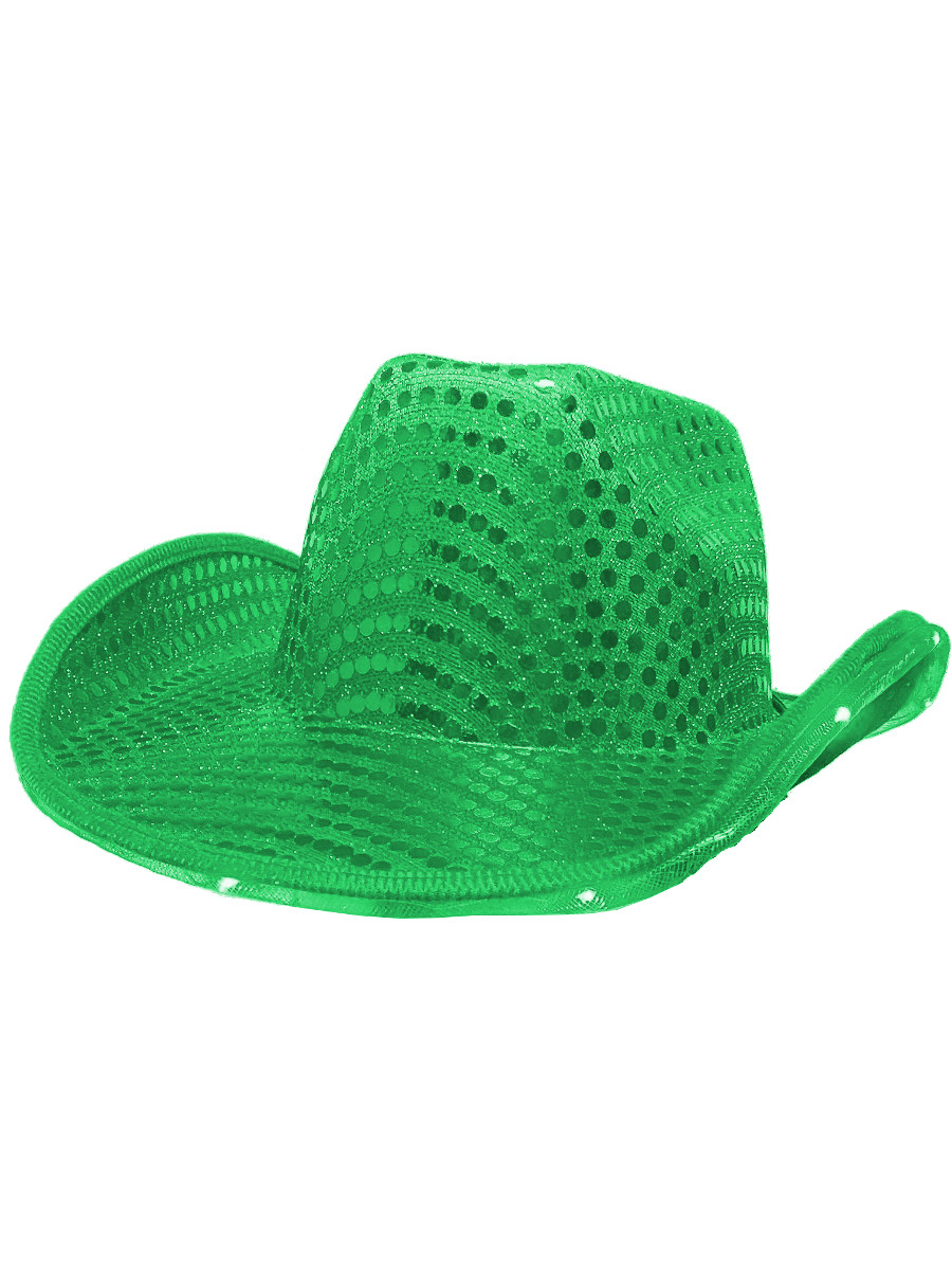 Adult's Green Sequin Cowboy Hat With LED Trim