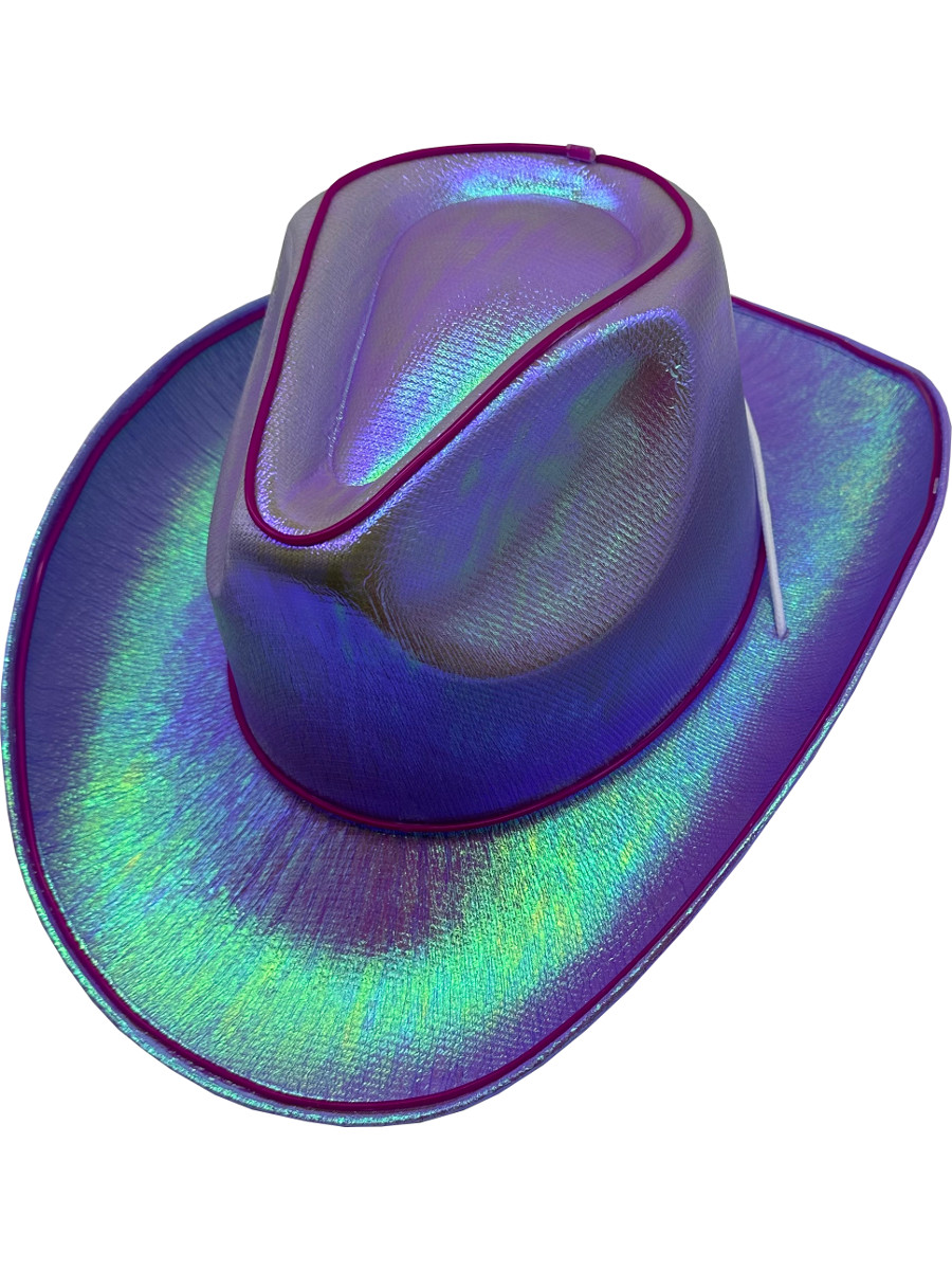 Adult's Purple Cowboy Hat With Party Wire EL Light Up Trim Costume