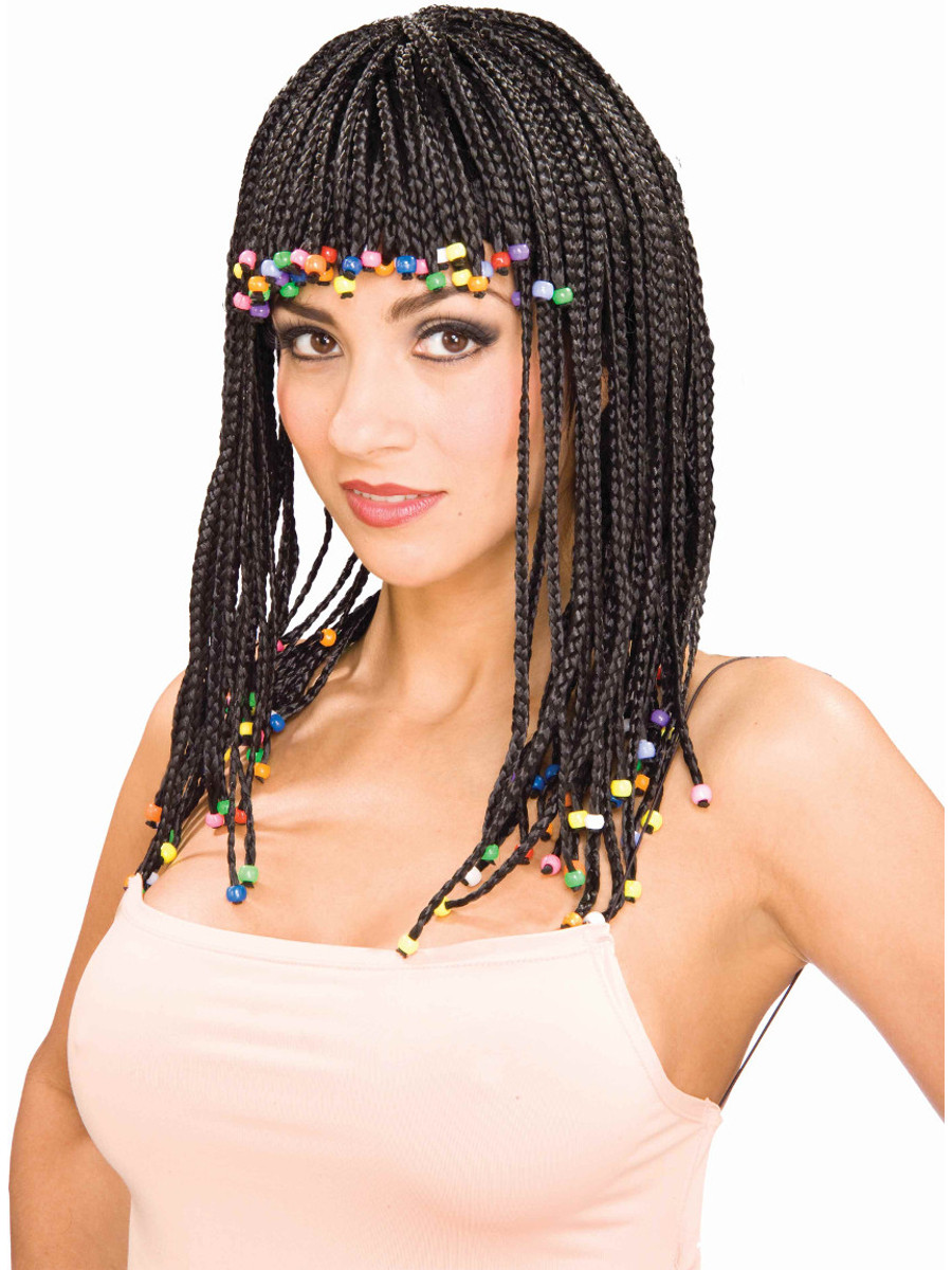 Black Beaded Corn Row Wig