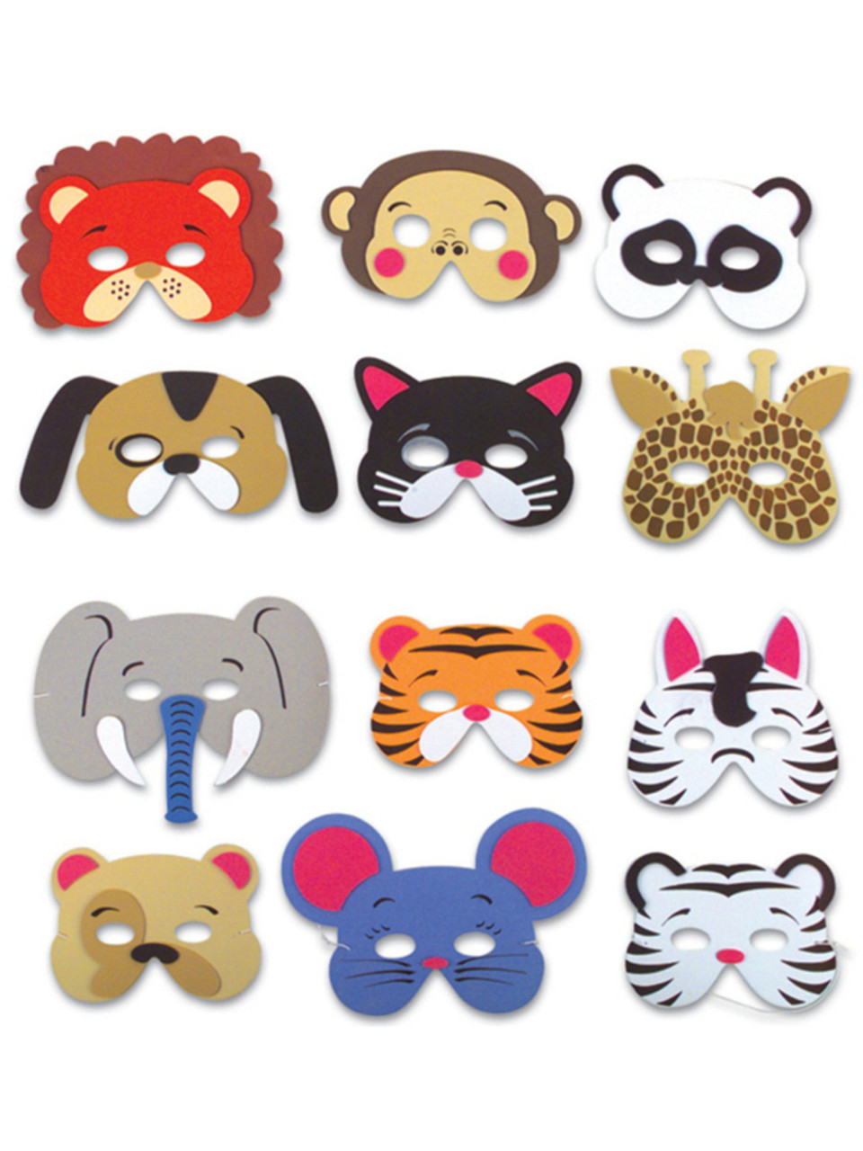 Wild Animal Foam Masks, (12) assorted masks