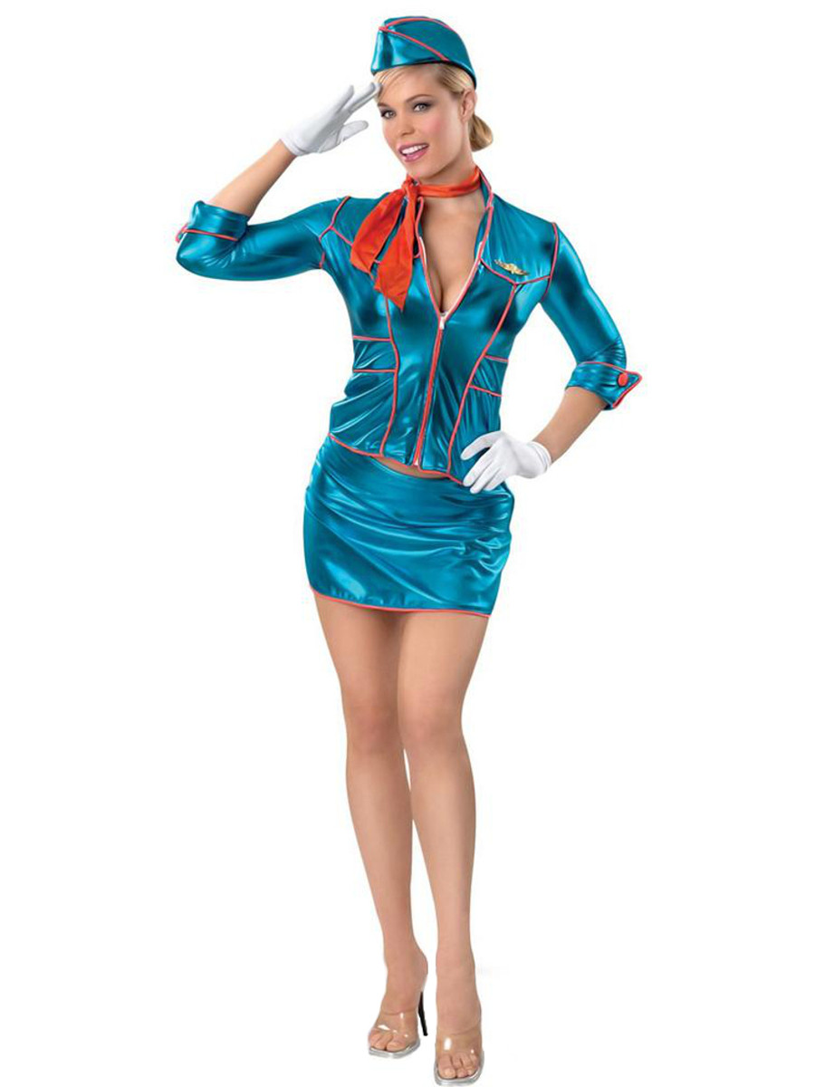 Womens Adult Retro Flight Attendant Airline Stewardess Costume — free download