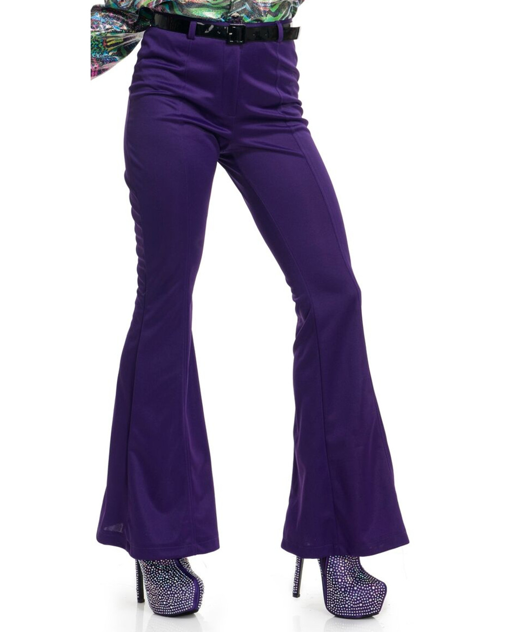Womens 70s High Waisted Purple Disco Pants