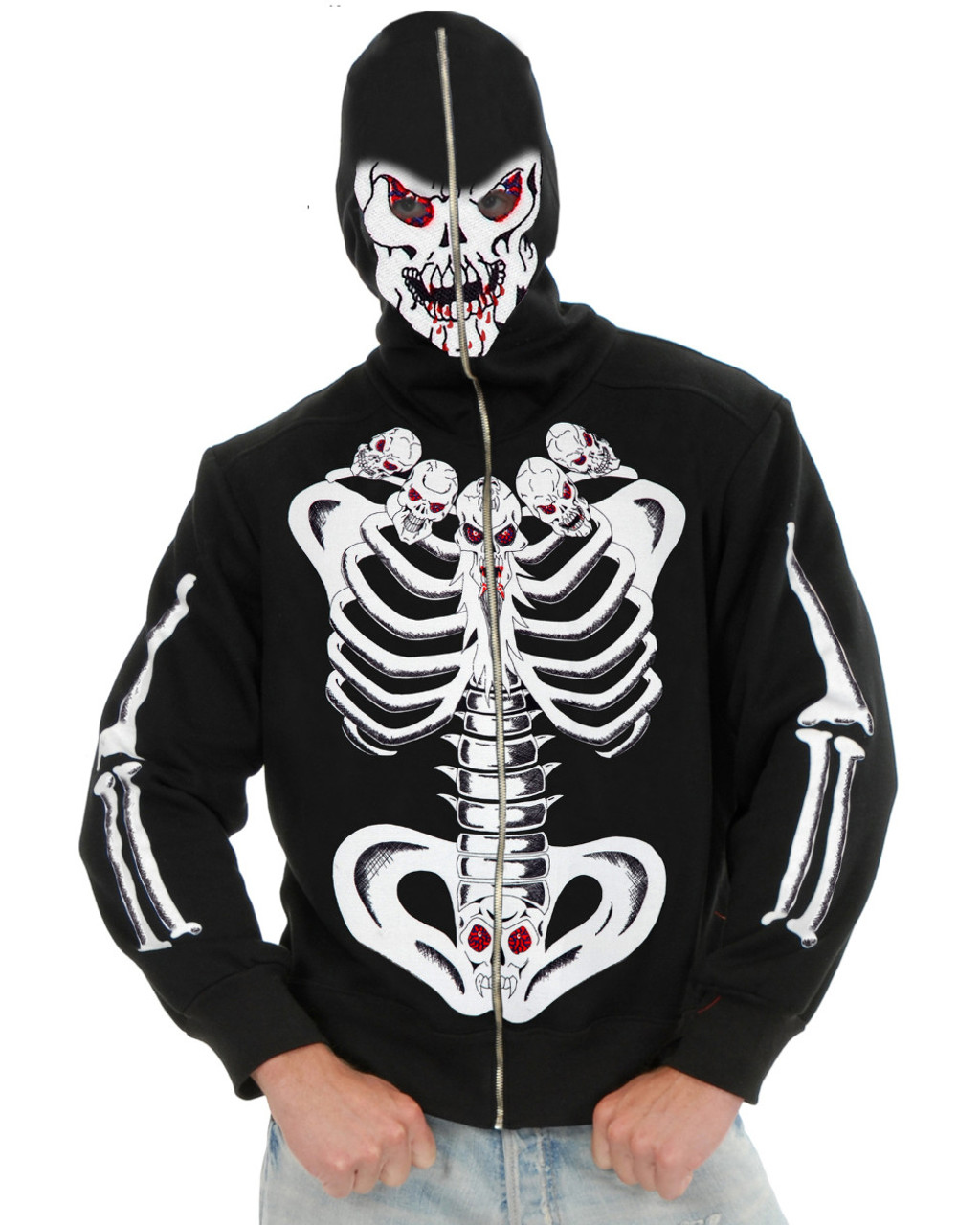 XXX Rude Skeleton Full Zip Large Unisex Skull Hoodie Halloween Jacket  Pockets