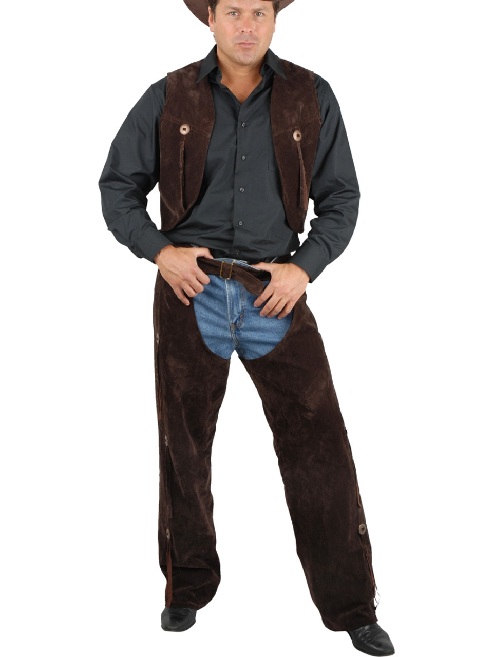 Brown Cowboy Faux Suede Chaps and Vest