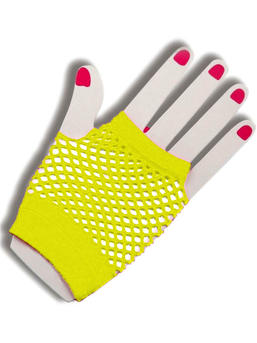 Adult's Yellow Glam Rock Fingerless Costume Half Gloves
