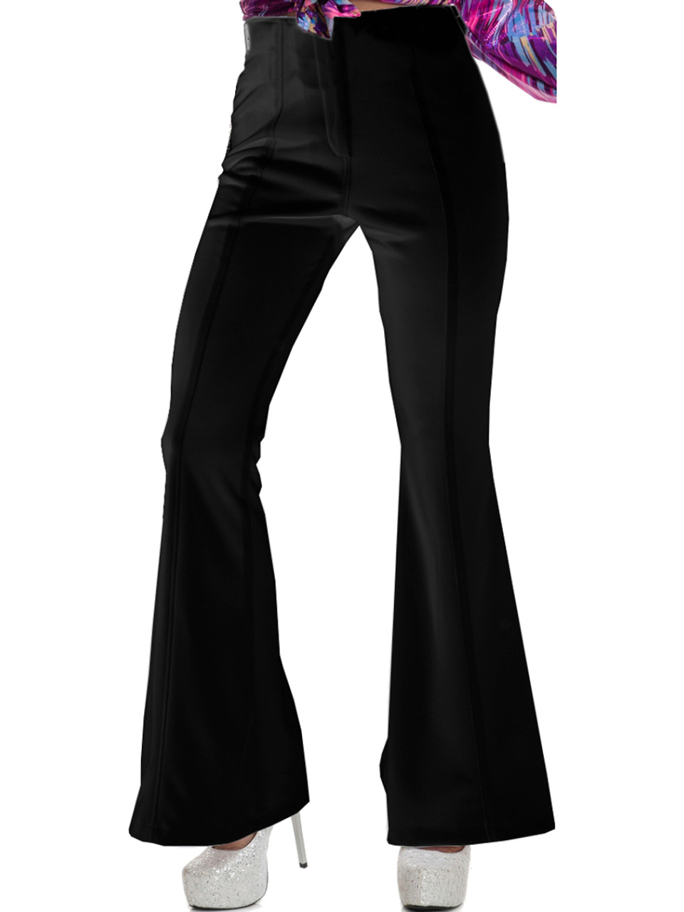 Womens 70s High Waisted Black Disco Pants