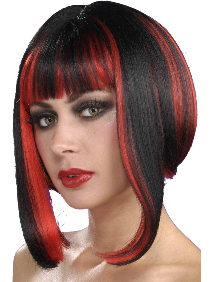 Sexy Black Wig With Red Stripes