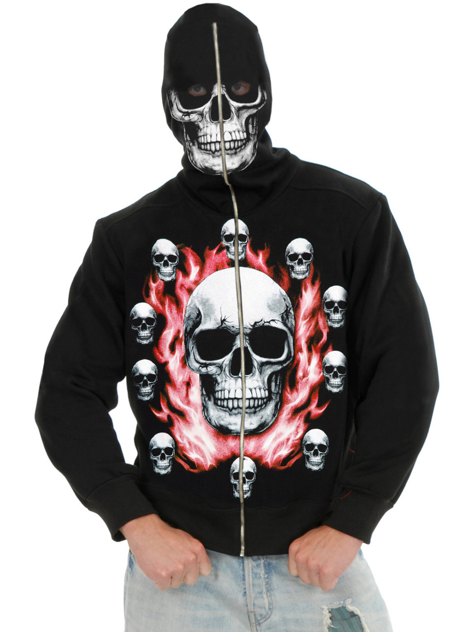 Black Flaming Skeleton skull Hoodie - Men's