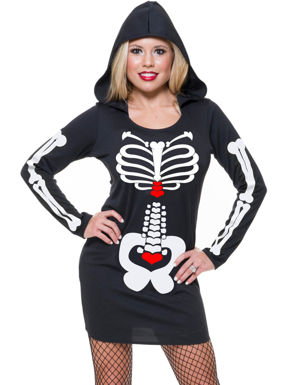 Women s Skeleton Heart Black Hoodie Dress Size 3 5