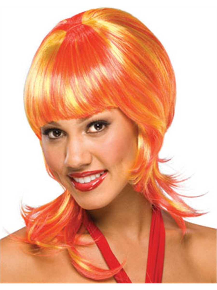 Adult Womens Oo La La Blonde Costume Wig With Orange Highlights