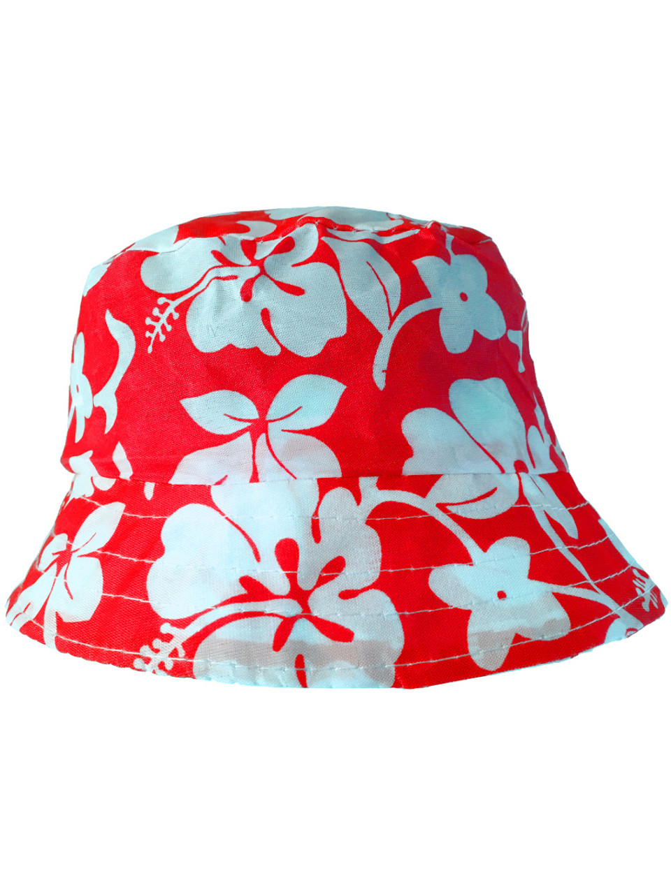 Red and White Hawaiian Hibiscus Printed Bucket Hat