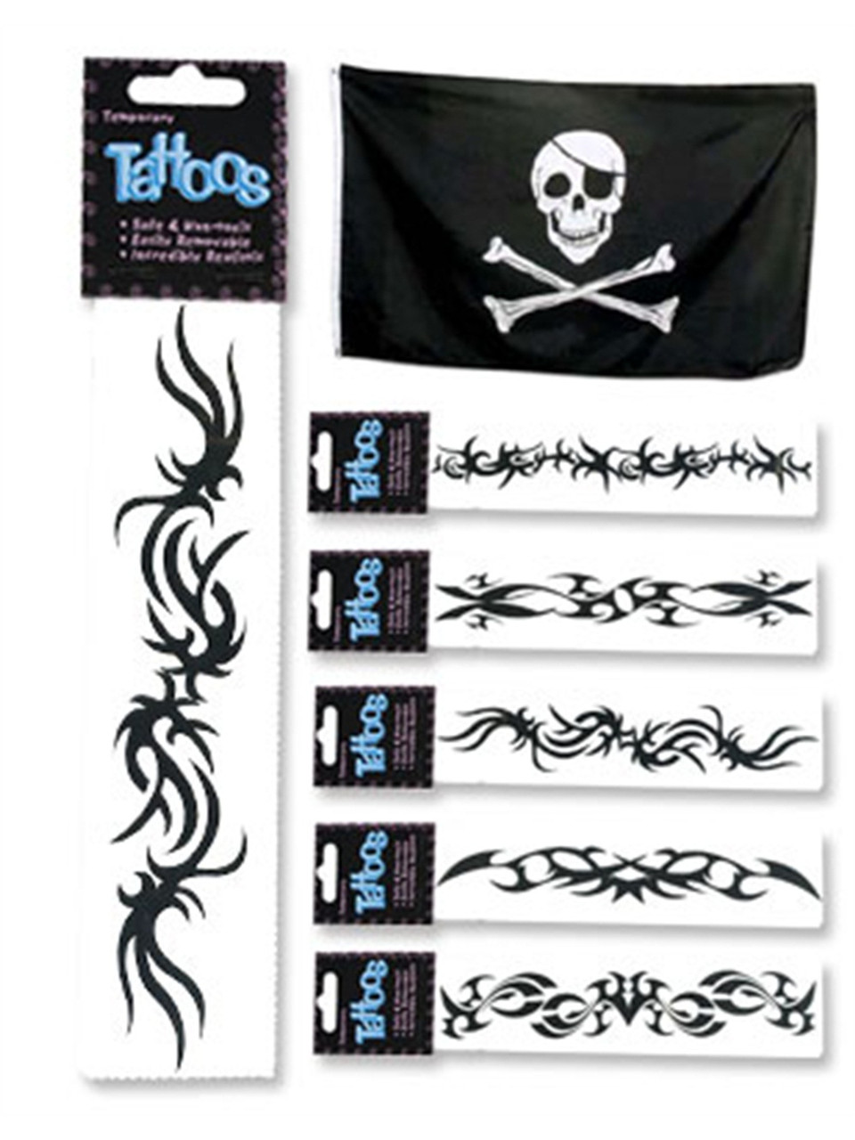 Tinsley Transfers Metal Bands 3pc Temporary Tattoo FX Kit, Black, 9.5