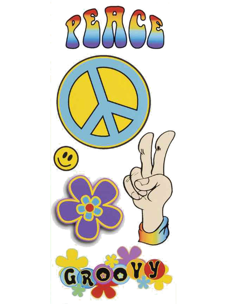 60s 70s Fancy Dress Pack of 6 Hippy Hippie Temporary Tattoos Various Pack  Sizes | eBay