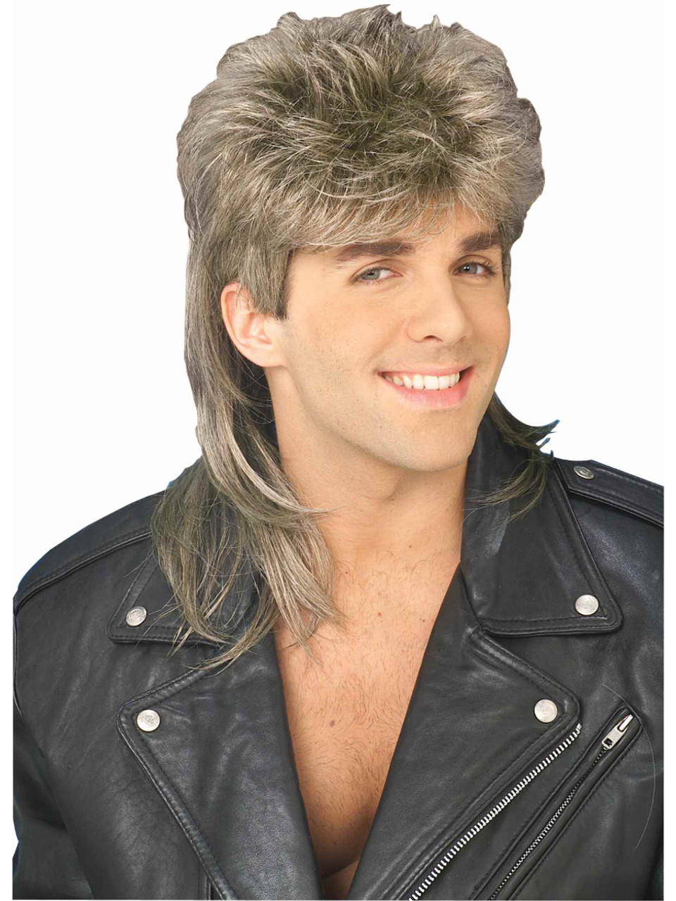 80s Rock Wig with Bandana 80s Mens Mullet Brown Curly