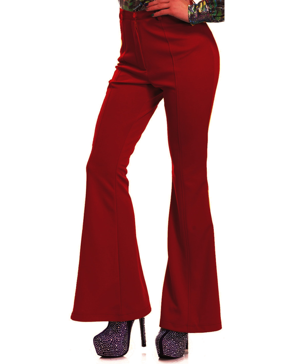 Womens 70s High Waisted Red Disco Pants