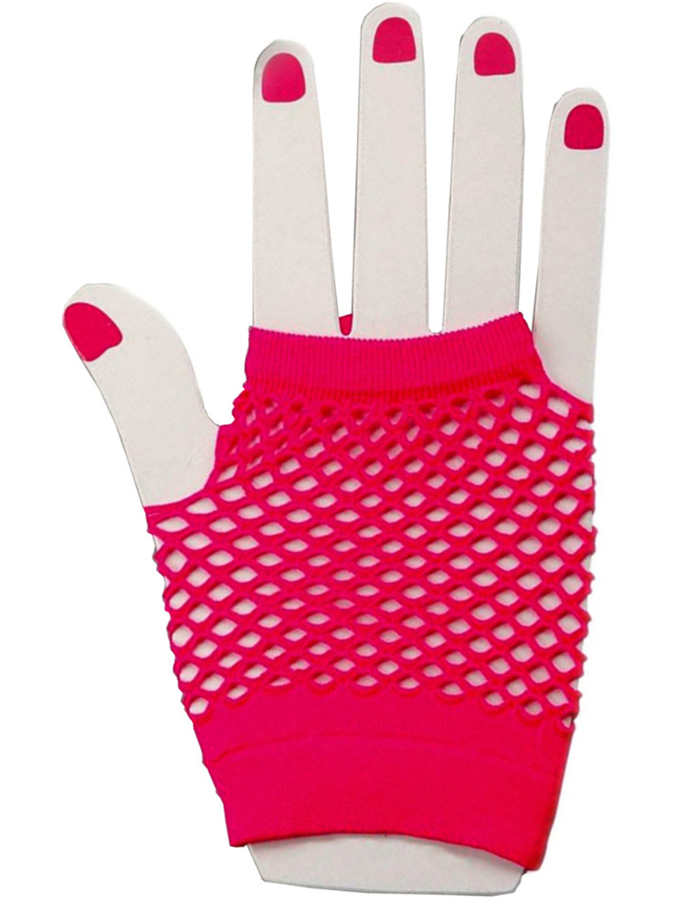 Neon Pink Long Fingerless Fishnet Gloves