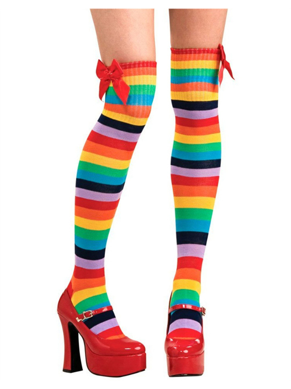 Multicolor Rainbow Thigh High Stockings 3767