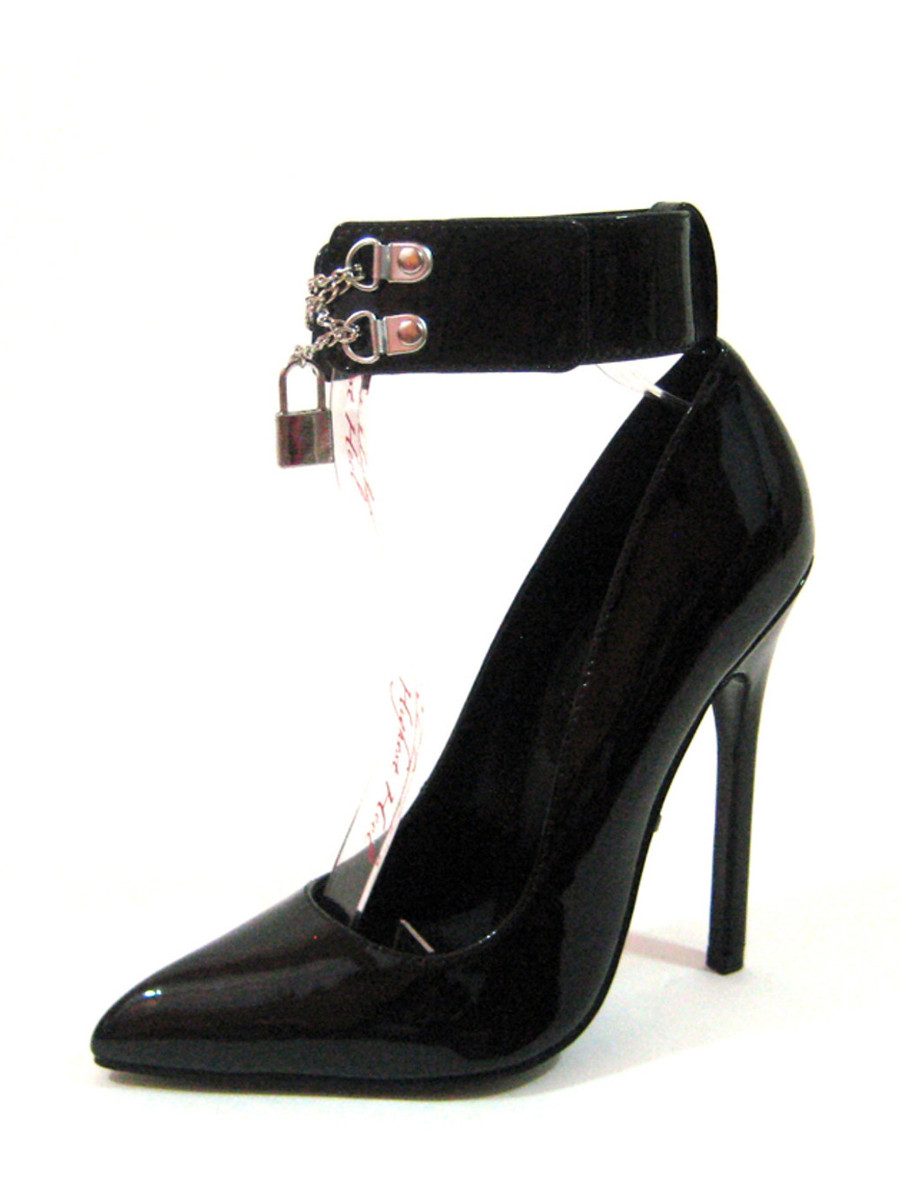 The Highest Heel Women's 5" Ankle Strap Pump Cuff With Pad Lock Black