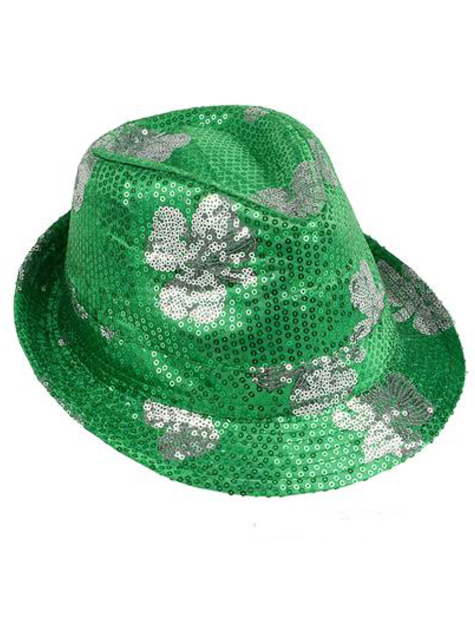 St Patricks Day Green Sequin Shamrock Fedora