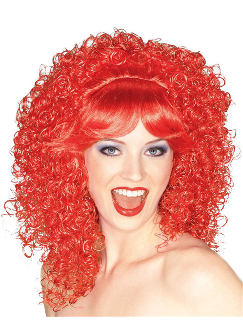 red curly wig with bangs