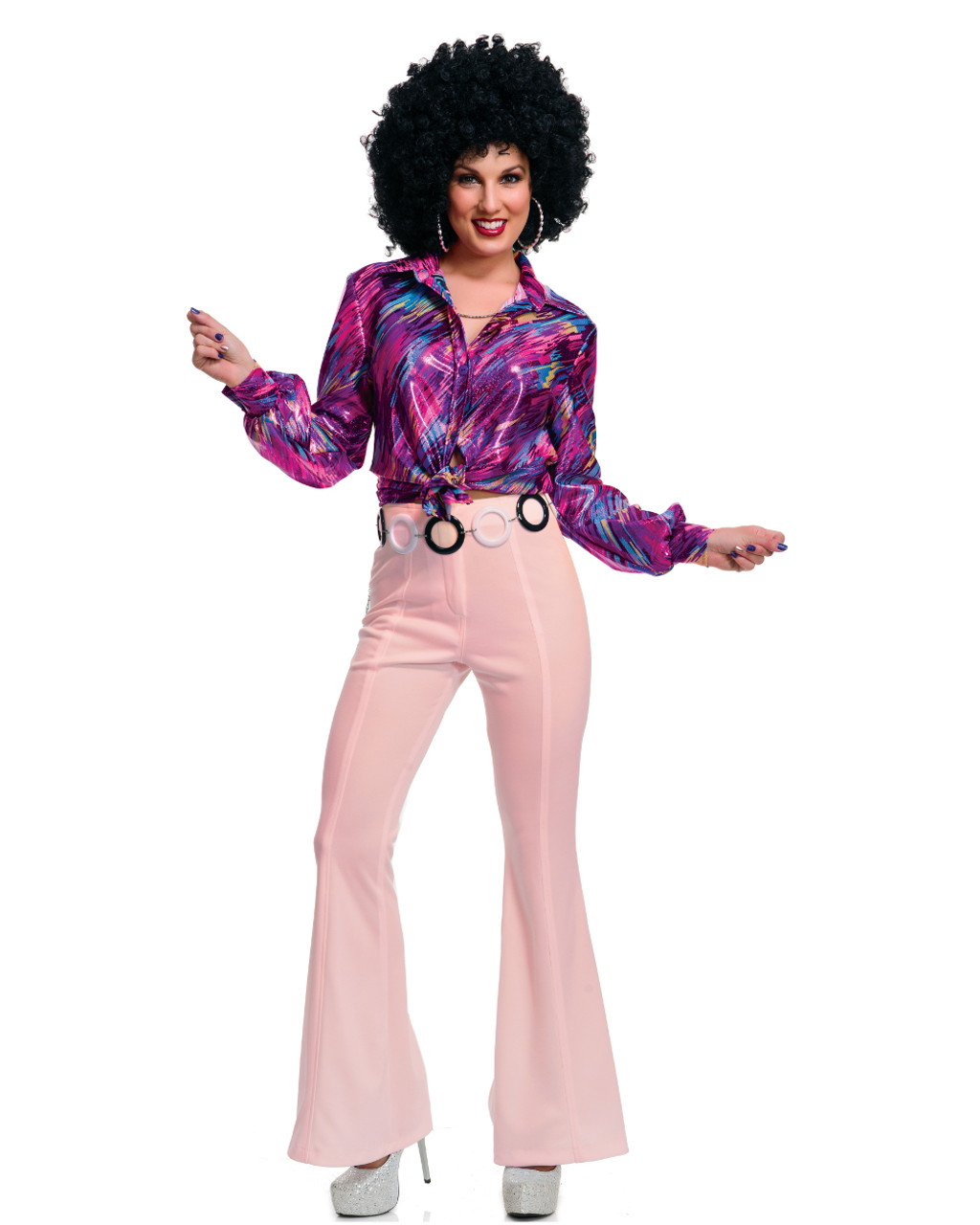 Womens 70s High Waisted Pink Disco Pants