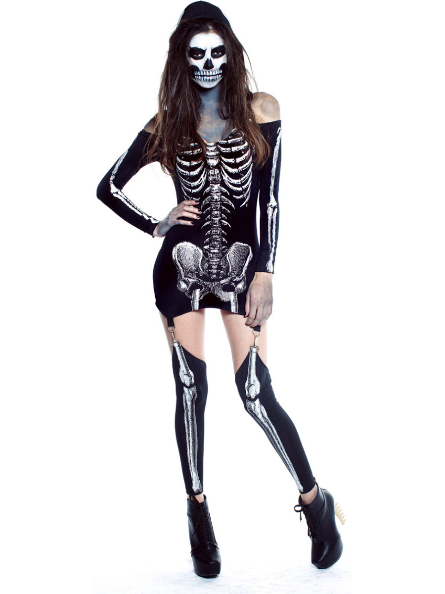Women's Skeleton Dress With Clip Leggings