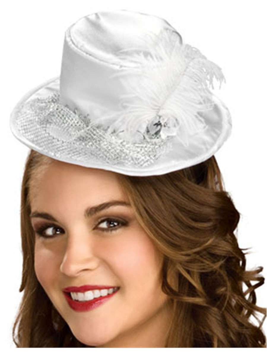Women's Deluxe White Feather Mini Top Hat