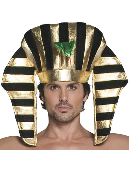 Mens Ancient Egyptian Pharoah Black And Gold Headpiece Costume Accessory