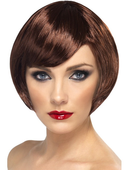 Womens Brown Short Bob Wig With Fringe Costume Accessory