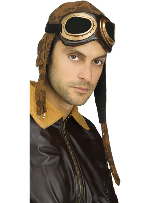 Adults Aviator Pilot Cap With Goggles Costume Accessory