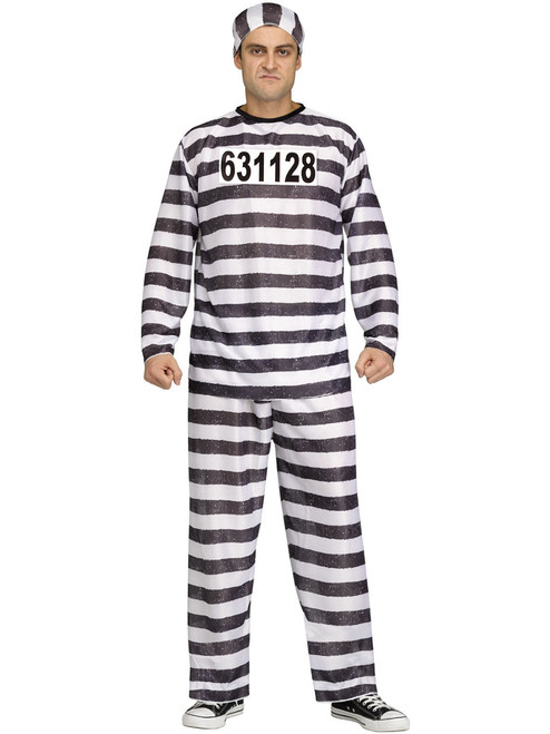 Adult's Mens Jailbird Black And White Prison Convict Costume