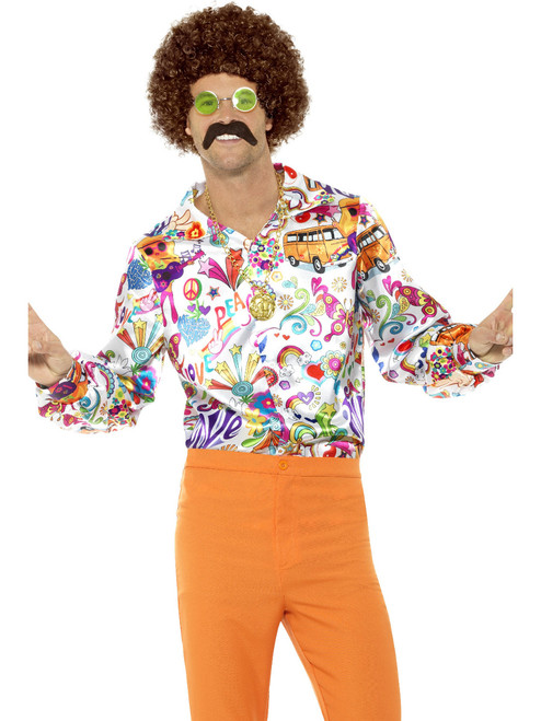 Mens 60s 70s Groovy Dude Multi-colored Disco Shirt Costume